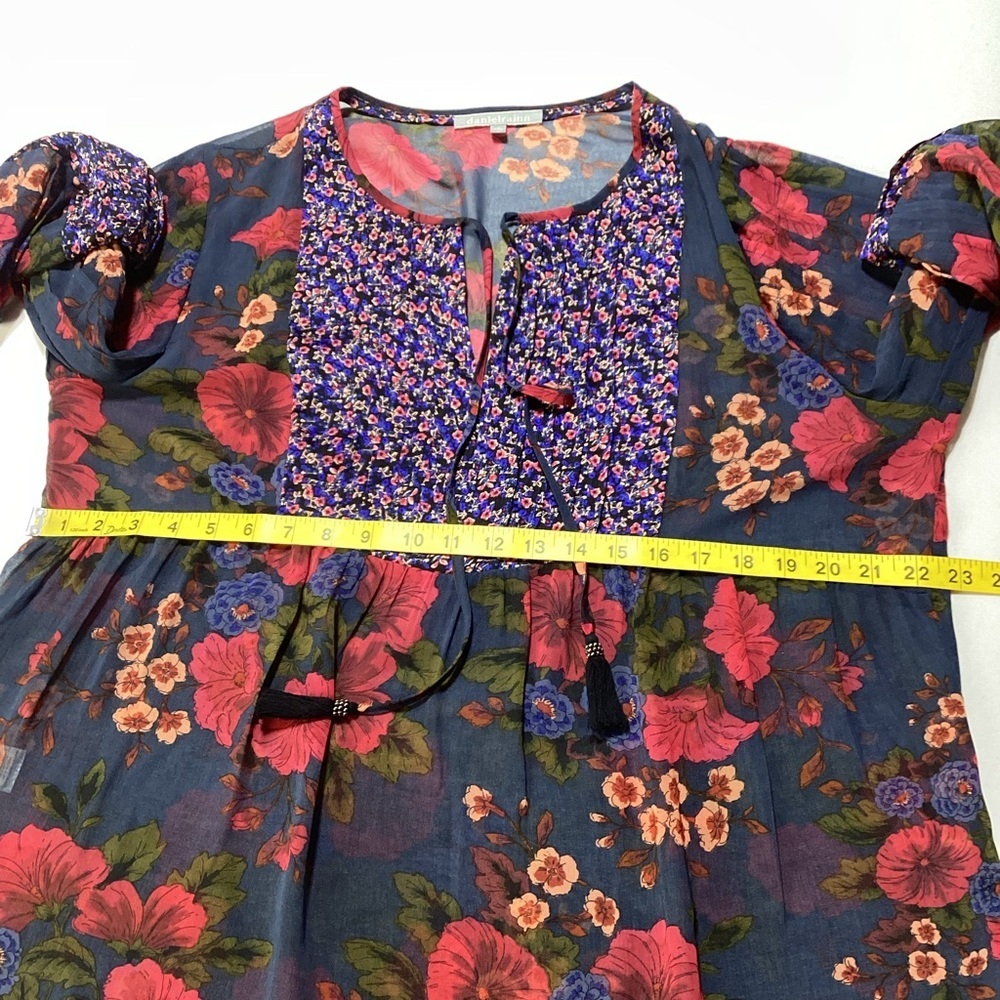 Daniel Rainn Navy and Red Floral Sheer Blouse - Picture 11 of 11